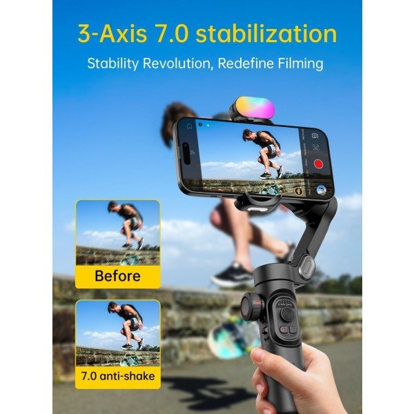 3-Axis Gimbal Stabilizer for Smartphone, Gimbal w/RGB Magnetic Fill Light Upgraded Face Tracking Focus Wheel Foldable iPhone Gimbal for iPhone/Android Phone Gimbal Vlog Recording Smart XE Kit - Image 2