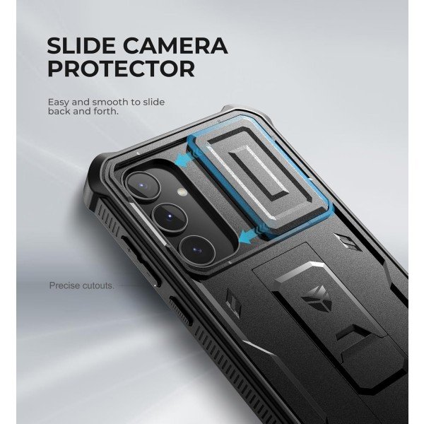 Dexnor for Samsung Galaxy A35-5G Case, [2 Front Frame] [Bulit-in Slide Camera Cover & Kickstand] Heavy Duty Military Grade Protection Shockproof Phone Case with Screen Protector, 6.6 inch Black - Image 3