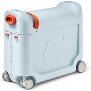JetKids by Stokke BedBox, Blue Sky - Kid's Ride-On Suitcase & In-Flight Bed - Help Your Child Relax & Sleep on the Plane - Approved by Many Airlines - Best for Ages 3-7