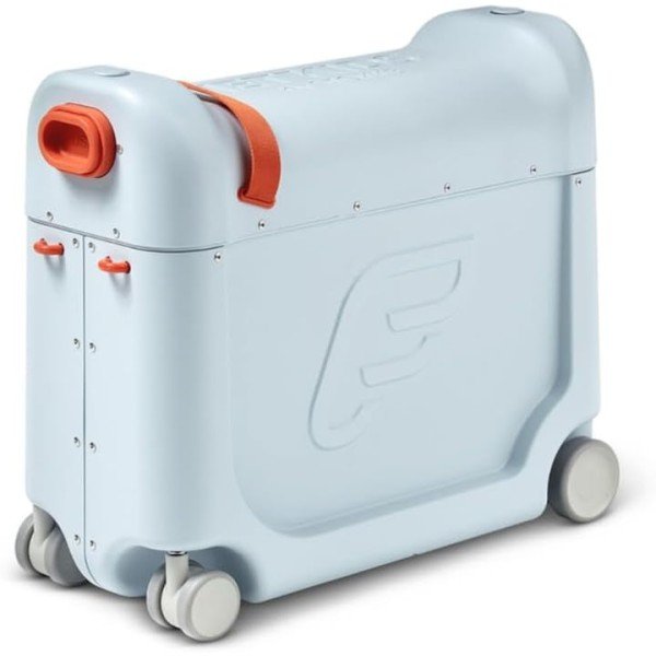 JetKids by Stokke BedBox, Blue Sky - Kid's Ride-On Suitcase & In-Flight Bed - Help Your Child Relax & Sleep on the Plane - Approved by Many Airlines - Best for Ages 3-7