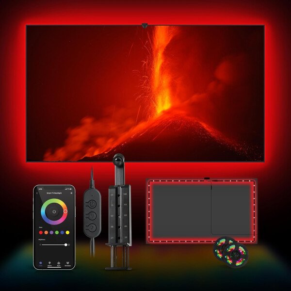 Feit Electric Retroiluminación de TV inteligente con cámara de sincronización de color, cinta LED de 11.5 pies para televisores de 55 a 85 pulgadas, retroiluminación Wi-Fi que cambia de color RGB, 12 - Image 3