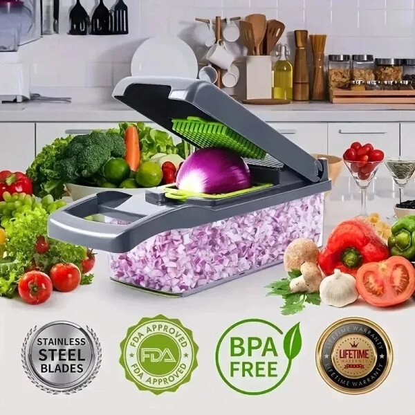 Picadora de verduras multifuncional 14/16 en 1, rallador de alimentos, rebanador de verduras, cortador de dados, artículos de cocina - Image 2