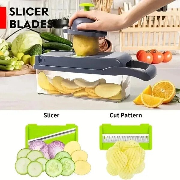 Picadora de verduras multifuncional 14/16 en 1, rallador de alimentos, rebanador de verduras, cortador de dados, artículos de cocina - Image 3