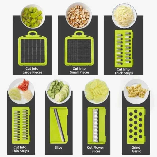 Picadora de verduras multifuncional 14/16 en 1, rallador de alimentos, rebanador de verduras, cortador de dados, artículos de cocina - Image 5