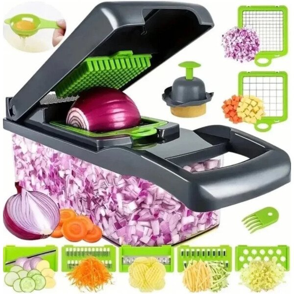 Picadora de verduras multifuncional 14/16 en 1, rallador de alimentos, rebanador de verduras, cortador de dados, artículos de cocina - Image 7