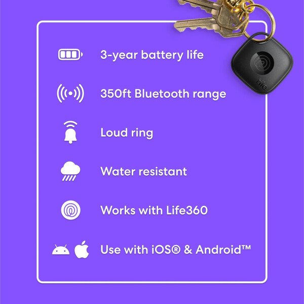 Tile by Life360 Mate (2024) Rastreador Bluetooth, buscador de llaves y localizador de artículos para llaves, bolsas y más. Buscador de teléfonos. Compatible con iOS y Android. Paquete de 1 (negro) - Imagen 7