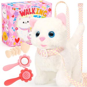 Tagitary Juguetes de Peluche Gato de Juguete Electr&oacutenico Que Camina y Maulla, Gato de Juguete Interactivo para Gatitos Que Mueve la Cola para Ni&ntildeos con Correa, Regalo de Cumplea&ntildeos de Navidad para Ni&ntildeos Peque&ntildeos