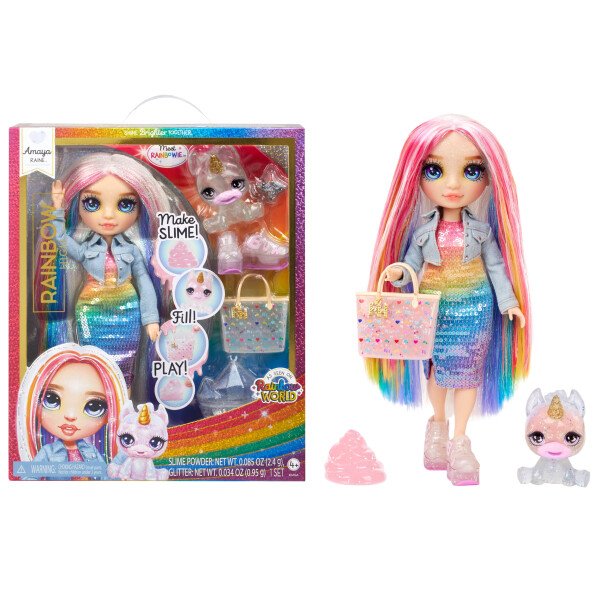 Rainbow High Rainbow Amaya con Kit de Limo y Mascota, Mu&ntildeeca de 11", Mayores de 4 A&ntildeos
