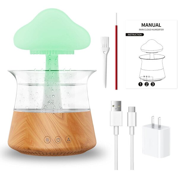 Humidificador de gota de agua de lluvia, humidificador de lámpara de nube de hongos, difusores de aceite esencial, difusores de aromaterapia de ruido blanco de 10.1 fl oz con luces de nube de 7 - Imagen 6