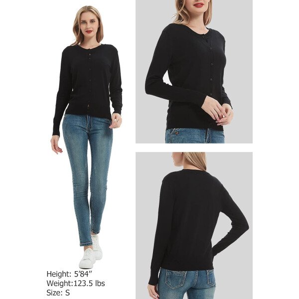 Women's Crew Neck Button Down Long Sleeve Cardigan Sweater - Image 5