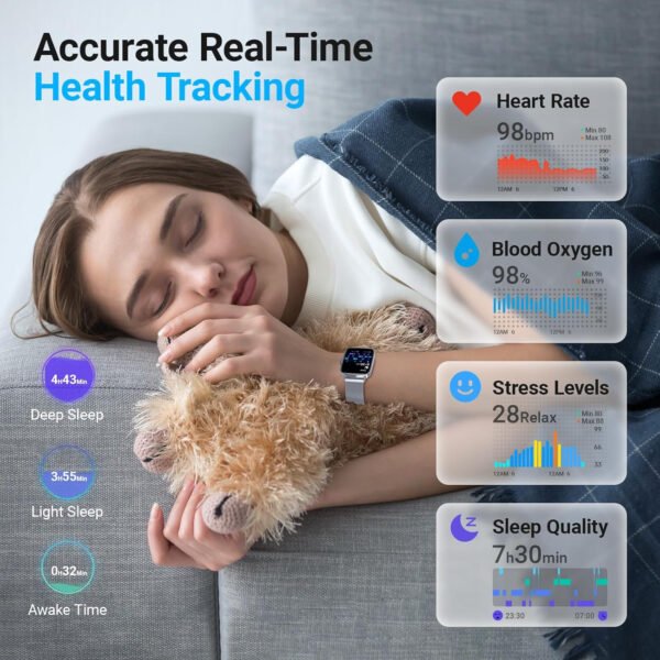 Fitpolo Reloj inteligente para hombres y mujeres, monitor de fitness con pantalla táctil de 1.85 pulgadas, hacer/responder llamadas, monitor SpO2 de frecuencia cardíaca, impermeable IP68, reloj - Imagen 22