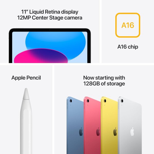 Apple iPad de 11 pulgadas: chip A16, modelo de 11 pulgadas, pantalla de retina líquida, 128 GB, Wi-Fi 6, cámara frontal de 12 MP/trasera de 12 MP, Touch ID, duración de la batería durante todo el día - Imagen 6