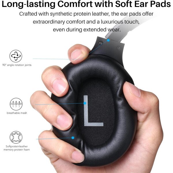 TOZO HT2 Auriculares híbridos con cancelación activa de ruido, auriculares inalámbricos Bluetooth sobre la oreja, tiempo de reproducción de 60 horas, ecualizador personalizado de audio de alta - Imagen 7