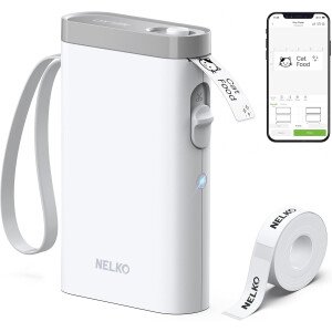 Nelko Máquina etiquetadora con cinta, impresora de etiquetas Bluetooth P21, mini etiquetadoras inalámbricas con múltiples plantillas para organizar la oficina y el hogar, color blanco
