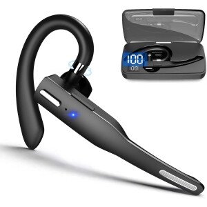 Auriculares de negocios Auriculares inalámbricos de un solo oído IPX7 impermeable Bluetooth 5.3 LED Conducción HD llamada sonido micrófono auricular solo auricular para oficina de negocios y