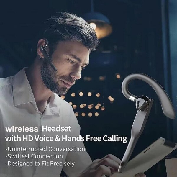 Auriculares de negocios Auriculares inalámbricos de un solo oído IPX7 impermeable Bluetooth 5.3 LED Conducción HD llamada sonido micrófono auricular solo auricular para oficina de negocios y - Imagen 2