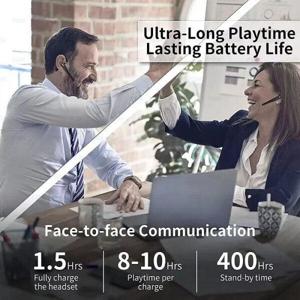Auriculares de negocios Auriculares inalámbricos de un solo oído IPX7 impermeable Bluetooth 5.3 LED Conducción HD llamada sonido micrófono auricular solo auricular para oficina de negocios y - Imagen 3