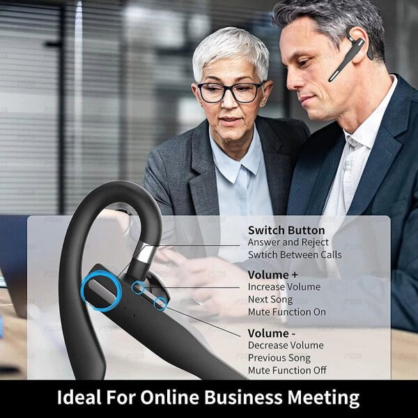 Auriculares de negocios Auriculares inalámbricos de un solo oído IPX7 impermeable Bluetooth 5.3 LED Conducción HD llamada sonido micrófono auricular solo auricular para oficina de negocios y - Imagen 4