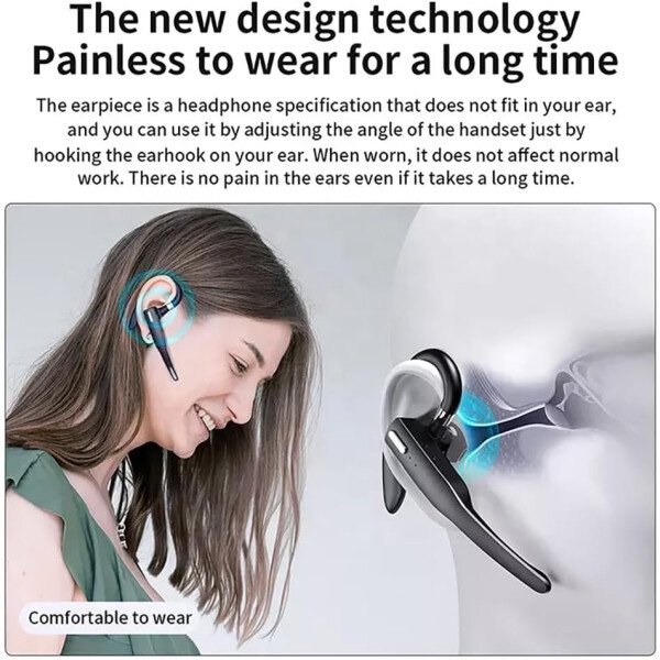 Auriculares de negocios Auriculares inalámbricos de un solo oído IPX7 impermeable Bluetooth 5.3 LED Conducción HD llamada sonido micrófono auricular solo auricular para oficina de negocios y - Imagen 5