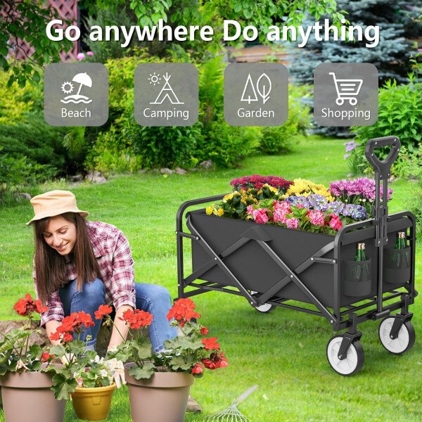 LUBBYGIM Carro plegable con gran capacidad, carrito utilitario resistente, plegable, carrito de jardín portátil para playa, camping, compras, deportes (negro, 1 año de garantía) - Image 2