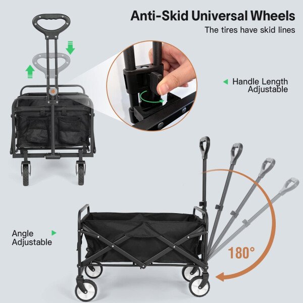 LUBBYGIM Carro plegable con gran capacidad, carrito utilitario resistente, plegable, carrito de jardín portátil para playa, camping, compras, deportes (negro, 1 año de garantía) - Image 8