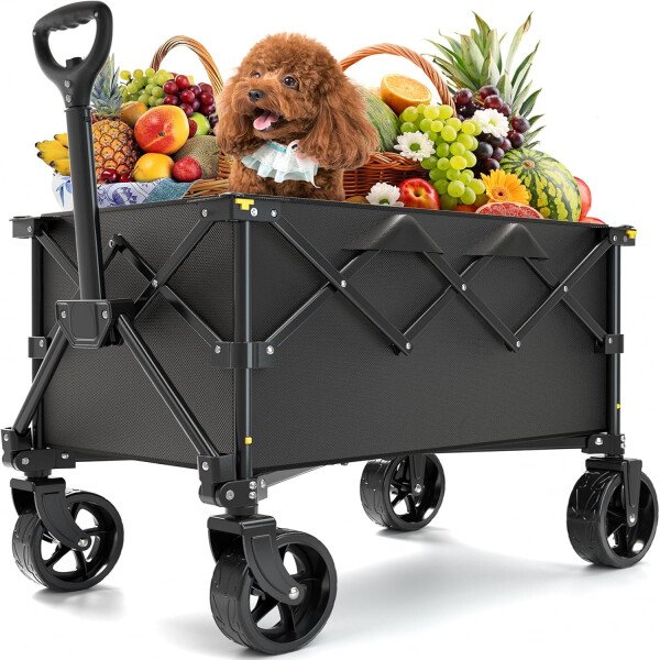 LUBBYGIM Carro plegable con gran capacidad, carrito utilitario resistente, plegable, carrito de jardín portátil para playa, camping, compras, deportes (negro, 1 año de garantía) - Image 9