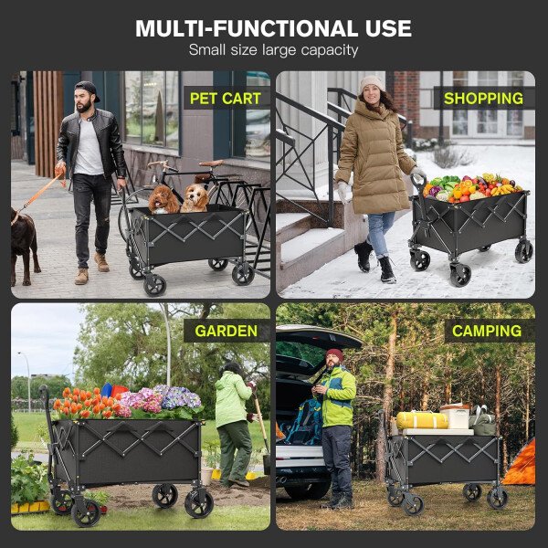 LUBBYGIM Carro plegable con gran capacidad, carrito utilitario resistente, plegable, carrito de jardín portátil para playa, camping, compras, deportes (negro, 1 año de garantía) - Image 16