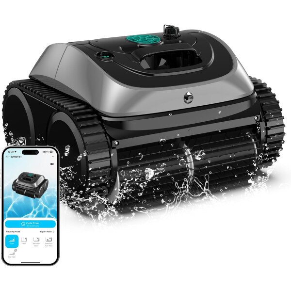 WYBOT OS7010C - Aspiradora robot de piscina C1, limpiador de piscina inalámbrico 4 en 1, 180 minutos hasta 1,614 pies cuadrados, soporte de aplicación inteligente, limpieza automática de paredes y
