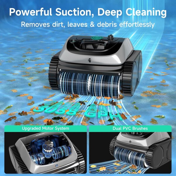 WYBOT OS7010C - Aspiradora robot de piscina C1, limpiador de piscina inalámbrico 4 en 1, 180 minutos hasta 1,614 pies cuadrados, soporte de aplicación inteligente, limpieza automática de paredes y - Image 2