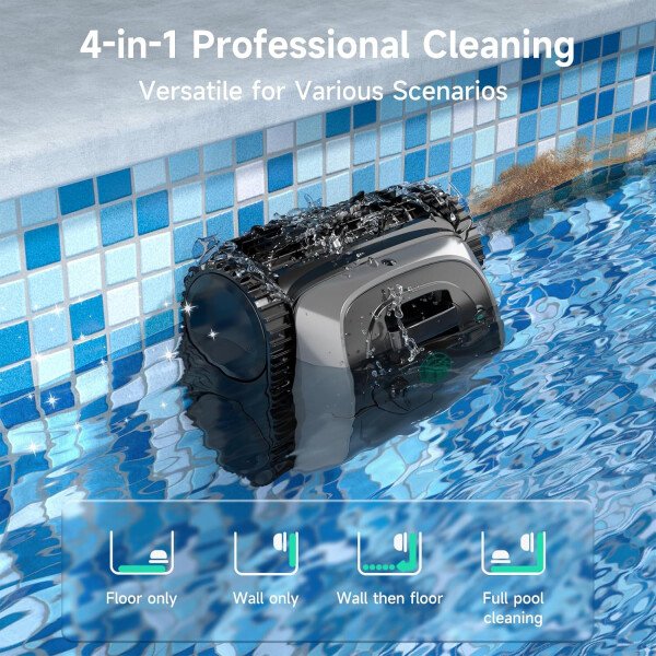 WYBOT OS7010C - Aspiradora robot de piscina C1, limpiador de piscina inalámbrico 4 en 1, 180 minutos hasta 1,614 pies cuadrados, soporte de aplicación inteligente, limpieza automática de paredes y - Image 4