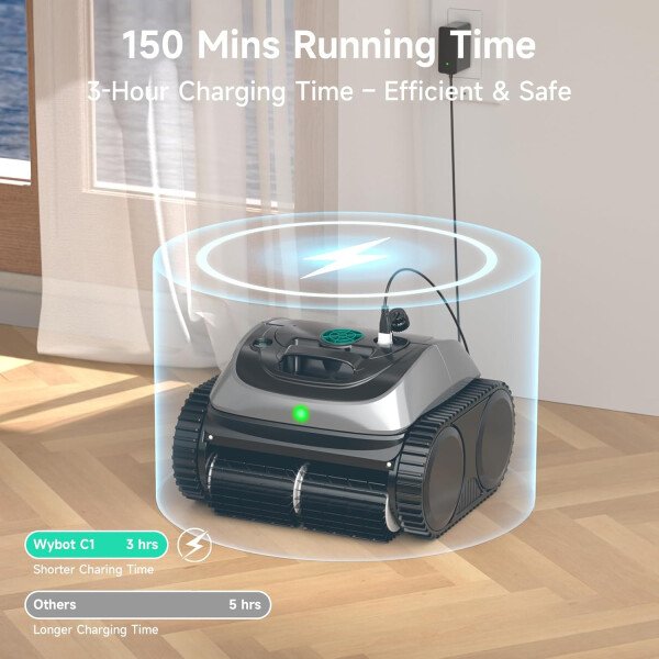 WYBOT OS7010C - Aspiradora robot de piscina C1, limpiador de piscina inalámbrico 4 en 1, 180 minutos hasta 1,614 pies cuadrados, soporte de aplicación inteligente, limpieza automática de paredes y - Image 8