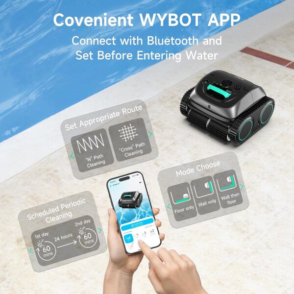 WYBOT OS7010C - Aspiradora robot de piscina C1, limpiador de piscina inalámbrico 4 en 1, 180 minutos hasta 1,614 pies cuadrados, soporte de aplicación inteligente, limpieza automática de paredes y - Image 13