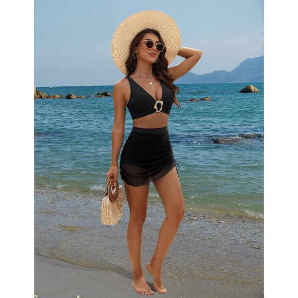 BMJL Conjunto de bikini de cintura alta para mujer, falda de natación retro, con control de abdomen, trajes de baño de malla pareo 2025 - Image 4
