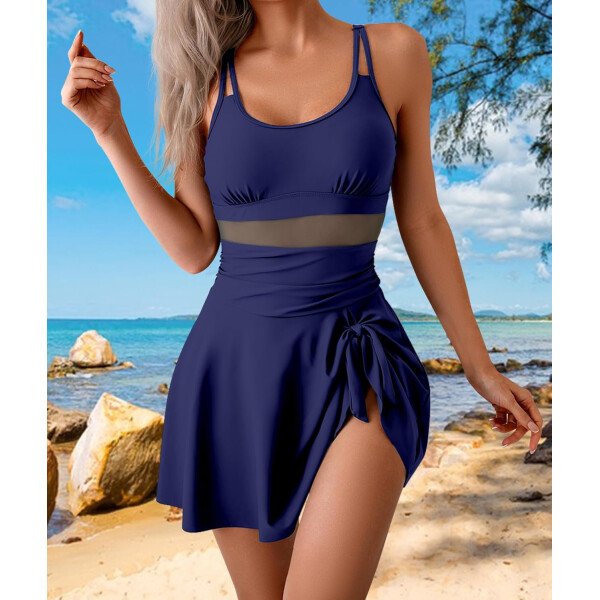 Vestidos de natación de una pieza para mujer, traje de baño con control de abdomen, tirantes ajustables, traje de baño, falda - Imagen 2