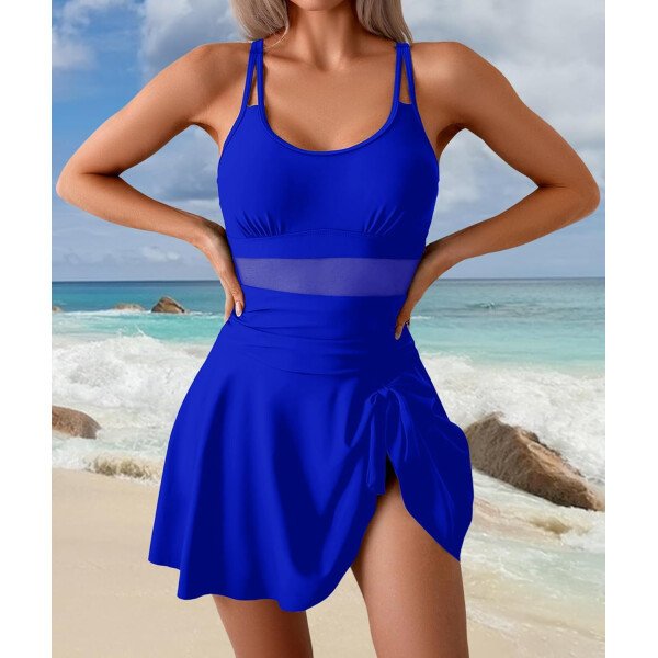 Vestidos de natación de una pieza para mujer, traje de baño con control de abdomen, tirantes ajustables, traje de baño, falda - Imagen 18