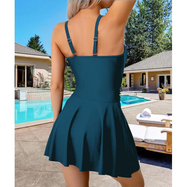 Vestidos de natación de una pieza para mujer, traje de baño con control de abdomen, tirantes ajustables, traje de baño, falda - Imagen 29