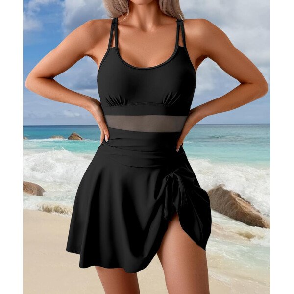 Vestidos de natación de una pieza para mujer, traje de baño con control de abdomen, tirantes ajustables, traje de baño, falda - Imagen 36