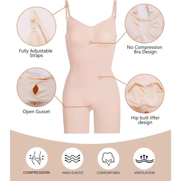 SHAPERX - Body tipo faja moldeadora para mujer, con control de abdomen, sin costuras, para moldear la cintura, compresión del cuerpo - Image 22