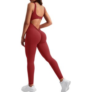 YEOREO Overol sin mangas para mujer, sexy, sin espalda, para gimnasio, bodycon, Lizvette, espalda en V, fruncido, overol