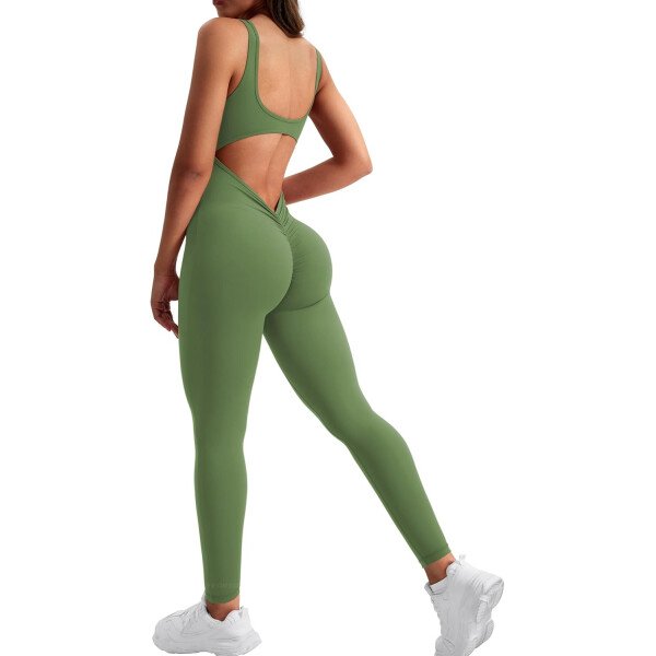 YEOREO Overol sin mangas para mujer, sexy, sin espalda, para gimnasio, bodycon, Lizvette, espalda en V, fruncido, overol - Image 6