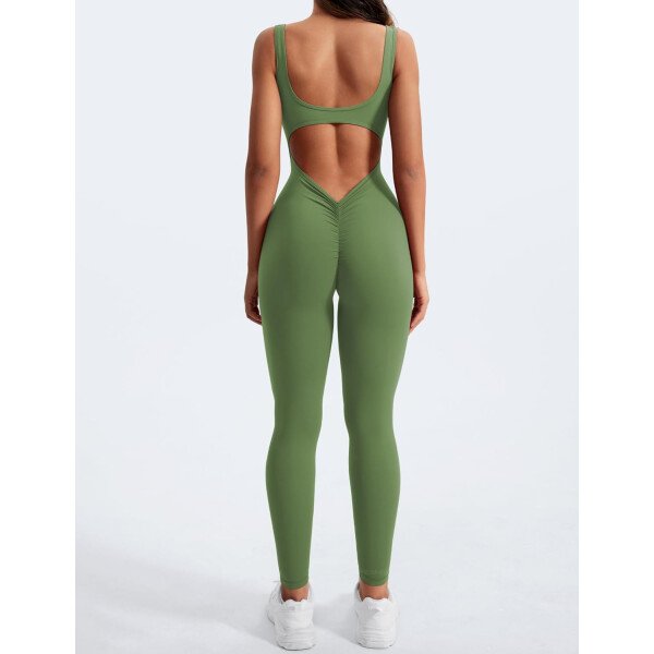 YEOREO Overol sin mangas para mujer, sexy, sin espalda, para gimnasio, bodycon, Lizvette, espalda en V, fruncido, overol - Image 7
