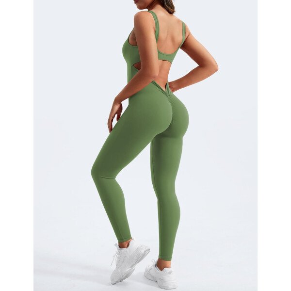 YEOREO Overol sin mangas para mujer, sexy, sin espalda, para gimnasio, bodycon, Lizvette, espalda en V, fruncido, overol - Image 9