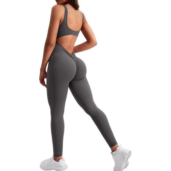 YEOREO Overol sin mangas para mujer, sexy, sin espalda, para gimnasio, bodycon, Lizvette, espalda en V, fruncido, overol - Image 11