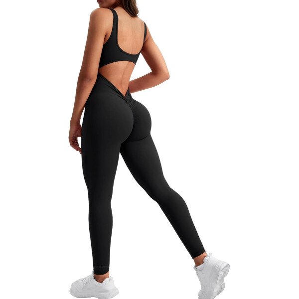 YEOREO Overol sin mangas para mujer, sexy, sin espalda, para gimnasio, bodycon, Lizvette, espalda en V, fruncido, overol - Image 21