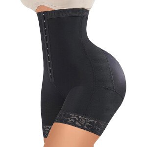 FeelinGirl Pantalones cortos moldeadores de glúteos con control de abdomen para mujer con ribete de encaje
