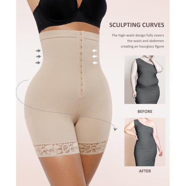 FeelinGirl Pantalones cortos moldeadores de glúteos con control de abdomen para mujer con ribete de encaje - Imagen 7