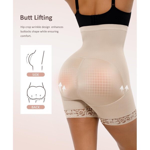 FeelinGirl Pantalones cortos moldeadores de glúteos con control de abdomen para mujer con ribete de encaje - Imagen 8