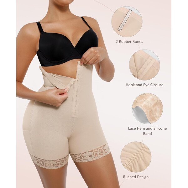 FeelinGirl Pantalones cortos moldeadores de glúteos con control de abdomen para mujer con ribete de encaje - Imagen 9
