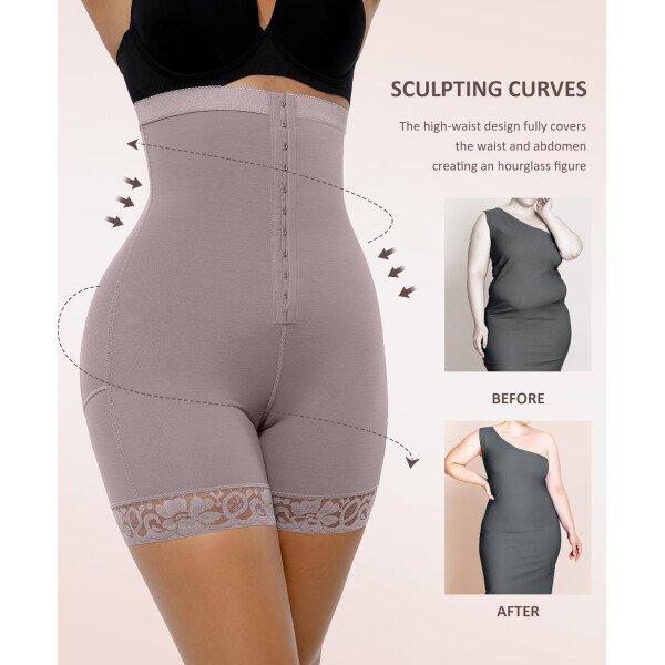 FeelinGirl Pantalones cortos moldeadores de glúteos con control de abdomen para mujer con ribete de encaje - Imagen 11