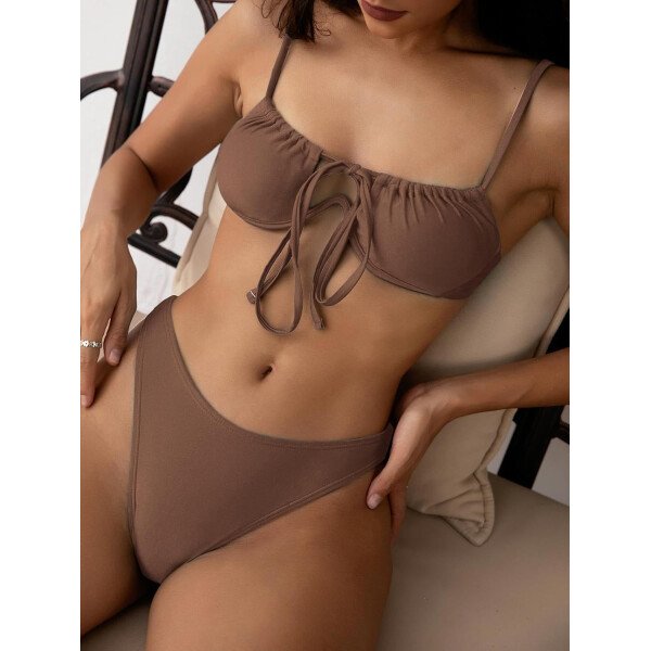 ZAFUL Conjunto de bikini de corte alto para mujer, traje de baño sexy de dos piezas con aros, traje de baño brasileño atrevido recortado lindo traje de baño - Imagen 4
